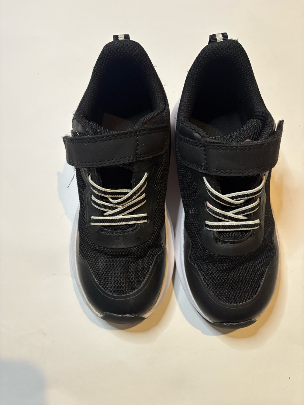 Kids Black Velcro & Elastic Lace Sneakers